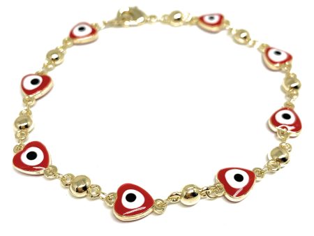 Gold Plated RED Evil Eye  Bracelet 8.5 inch Fashion