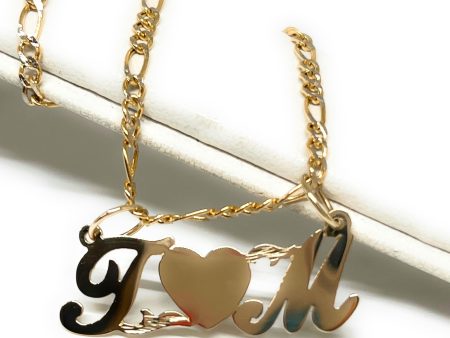 14k Solid Gold Yellow Custom Double Initial Heart Letter Pendant Necklace with Chain Options Hot on Sale