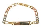 Gold Plated Tri-Color ID FIGARO Bracelet 7.5” 5.5mm Width Esclava For Cheap