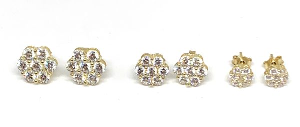 10k Solid Gold Cubic Zirconia CZ Flower Stud Earrings Fashion