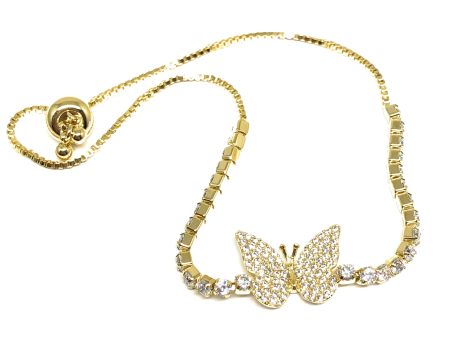 Gold Plated Butterfly Charm CZ Adjustable 9 inch Tennis Bracelet Sale