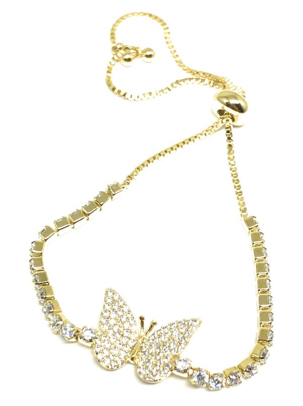 Gold Plated Butterfly Charm CZ Adjustable 9 inch Tennis Bracelet Sale