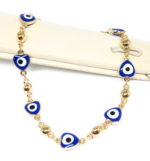 Gold Plated BLUE Evil Eye Bracelet 8.5 inch For Discount