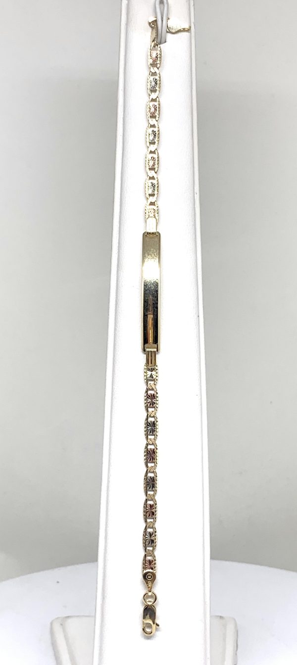 10k Solid Gold Tri-Color Valentina ID Brracelet 7.5 inch length 2.6mm Width (Free Engraving, Email us name!) Online now