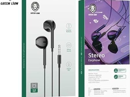 Green Lion Stereo Earphones, 3.5 mm with Built-in Microphone Cheap