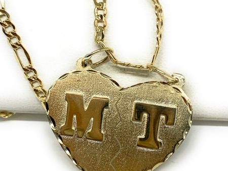 14k Solid Gold Yellow Custom Double Initial Heart Pendant Necklace Sale