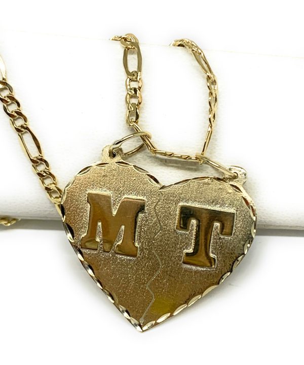 14k Solid Gold Yellow Custom Double Initial Heart Pendant Necklace Sale