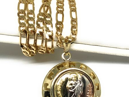 Gold Plated Saint Jude Small Dainty Round Pendant Necklace Figaro 24  San Judas Tadeo Medalla Cheap