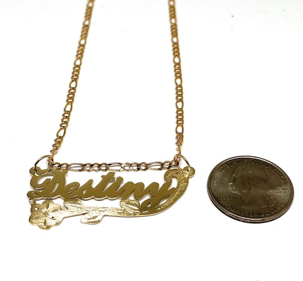 10k Solid Gold Custom CURSIVE ROSE & STEM Nameplate Pendant Necklace with Chain Options For Sale