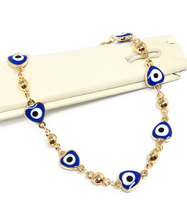 Gold Plated BLUE Evil Eye Bracelet 8.5 inch For Discount