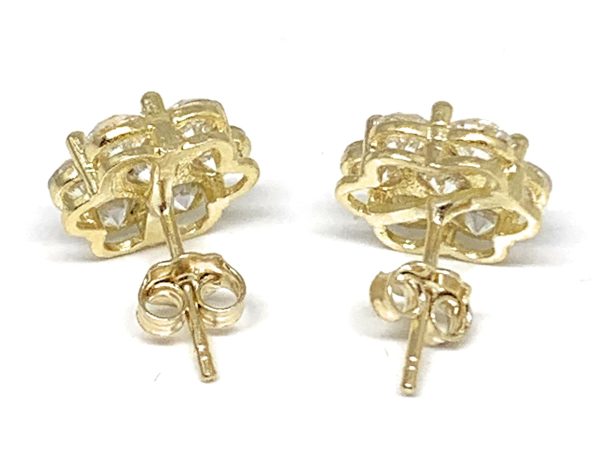 10k Solid Gold Cubic Zirconia CZ Flower Stud Earrings Fashion