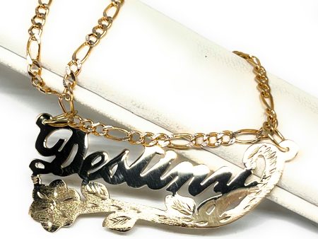 10k Solid Gold Custom CURSIVE ROSE & STEM Nameplate Pendant Necklace with Chain Options For Sale