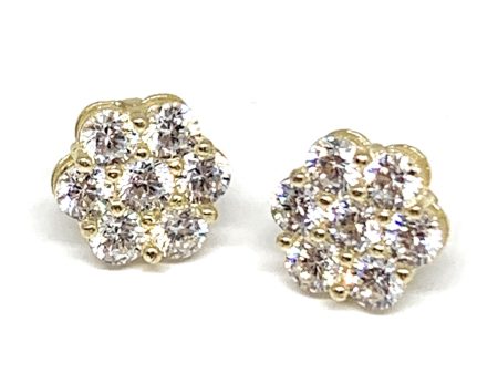 10k Solid Gold Cubic Zirconia CZ Flower Stud Earrings Fashion