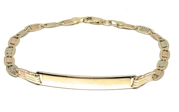 10k Solid Gold Tri-Color Valentina ID Brracelet 7.5 inch length 2.6mm Width (Free Engraving, Email us name!) Online now