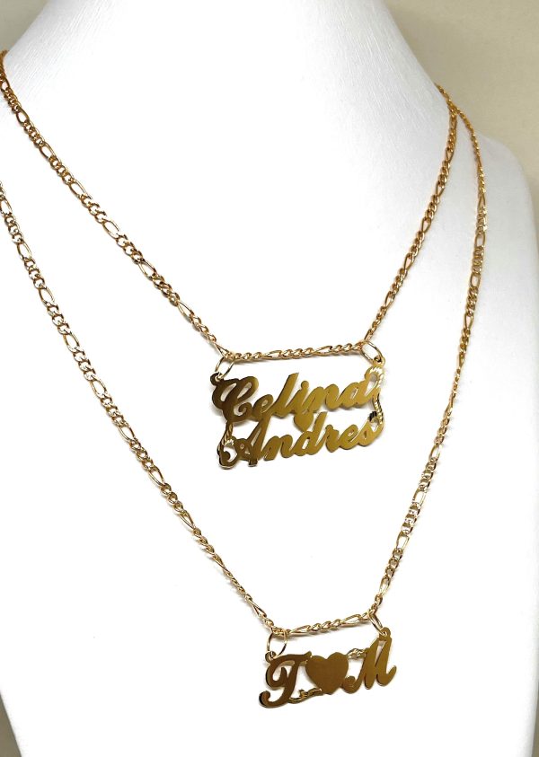 14k Solid Gold Yellow Custom Heart 2 Names Pendant Necklace with Chain Options Online now