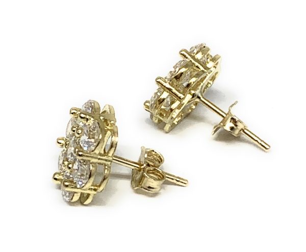 10k Solid Gold Cubic Zirconia CZ Flower Stud Earrings Fashion