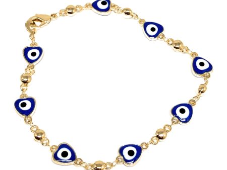 Gold Plated BLUE Evil Eye Bracelet 8.5 inch For Discount