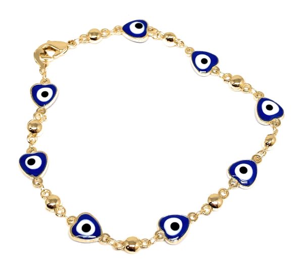 Gold Plated BLUE Evil Eye Bracelet 8.5 inch For Discount