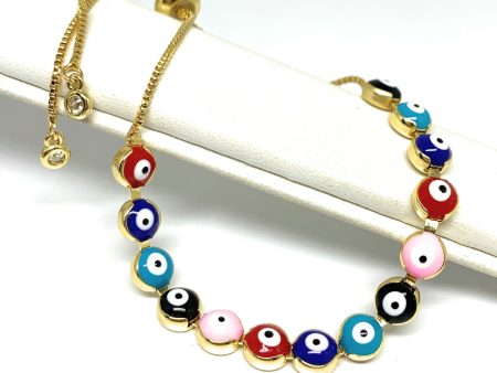 Gold Plated Evil Eye Multi-Color Adjustable Bracelet Online Hot Sale