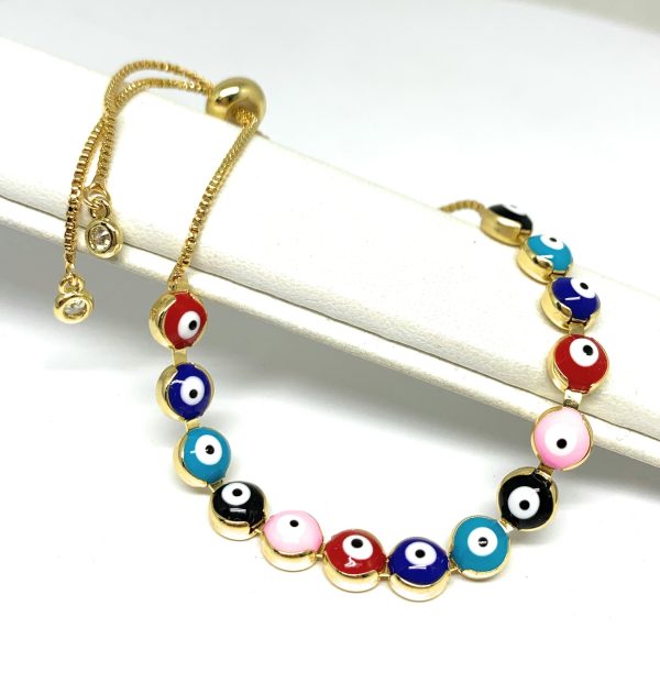 Gold Plated Evil Eye Multi-Color Adjustable Bracelet Online Hot Sale