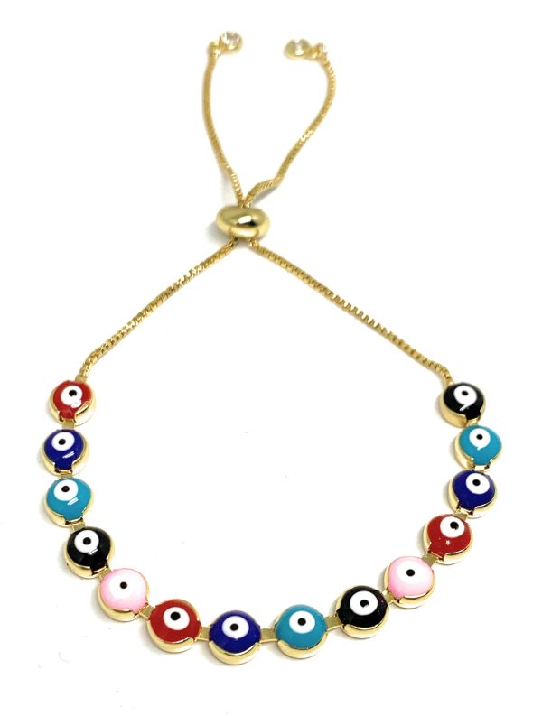 Gold Plated Evil Eye Multi-Color Adjustable Bracelet Online Hot Sale