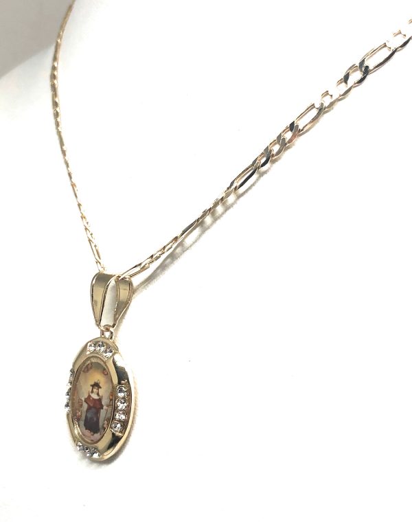 Gold Plated Santo Nino de Atocha Necklace Figaro 18  Medalla Oro Laminado Sale