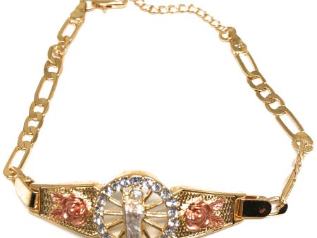 Gold Plated Tri-Color Saint Jude Figaro Bracelet San Judas Esclava 8  For Sale