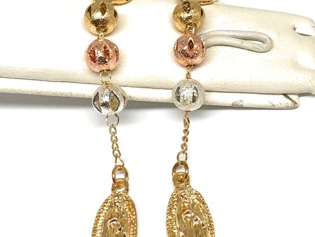 Gold Plated Tri Color Virgin Mary Dangle Earrings Aretes Virgen De Guadalupe Online