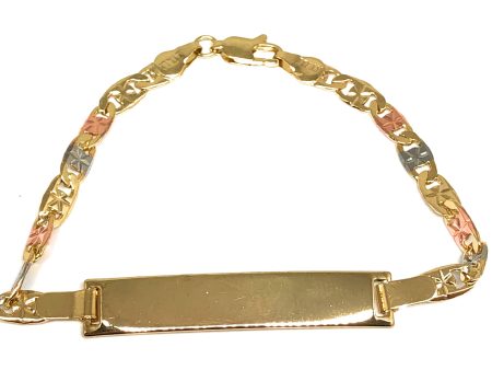 Gold Plated Tri-Color ID VALENTINA Bracelet 7.5” 5.5mm Width Esclava For Cheap