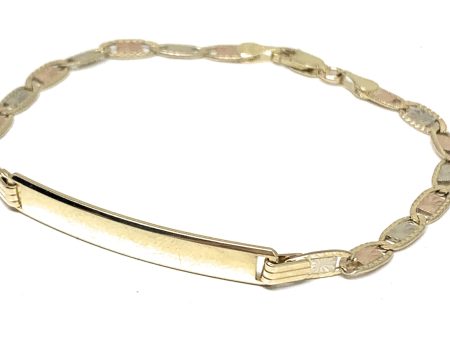 10k Solid Gold Tri-Color Valentina ID Brracelet 7.5 inch length 2.6mm Width (Free Engraving, Email us name!) Online now