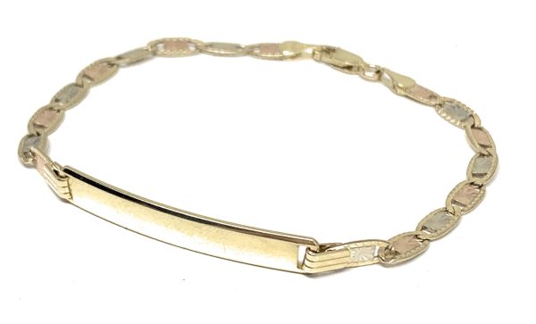 10k Solid Gold Tri-Color Valentina ID Brracelet 7.5 inch length 2.6mm Width (Free Engraving, Email us name!) Online now