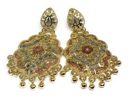 Gold Plated Tri-Color Chandelier Earrings Aretes Folklorico 3  Online now