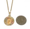 10k Solid Gold Tri-Color Jesus Sagrado Corazon & Virrgin Mary Double Sided Pendant Necklace (MADE IN MX) (MED, LG) Supply