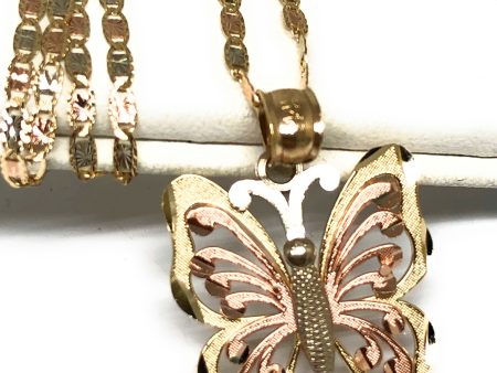 14k Solid Gold Tri-Color Small Butterfly Pendant Necklace Valentina Chain (MED) Sale