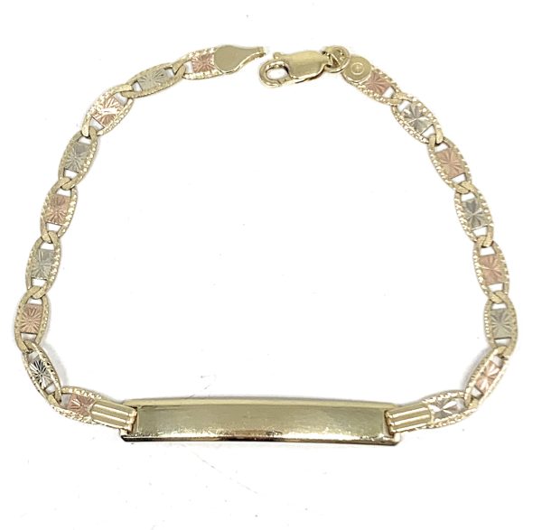 10k Solid Gold Tri-Color Valentina ID Brracelet 7.5 inch length 2.6mm Width (Free Engraving, Email us name!) Online now