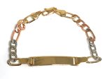 Gold Plated Tri-Color ID FIGARO Bracelet 7.5” 5.5mm Width Esclava For Cheap