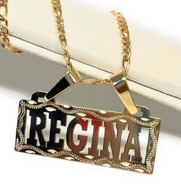 14k Solid Gold Custom BLOCK ELEGANT SQUARE Nameplate Pendant Necklace with Chain Options For Cheap