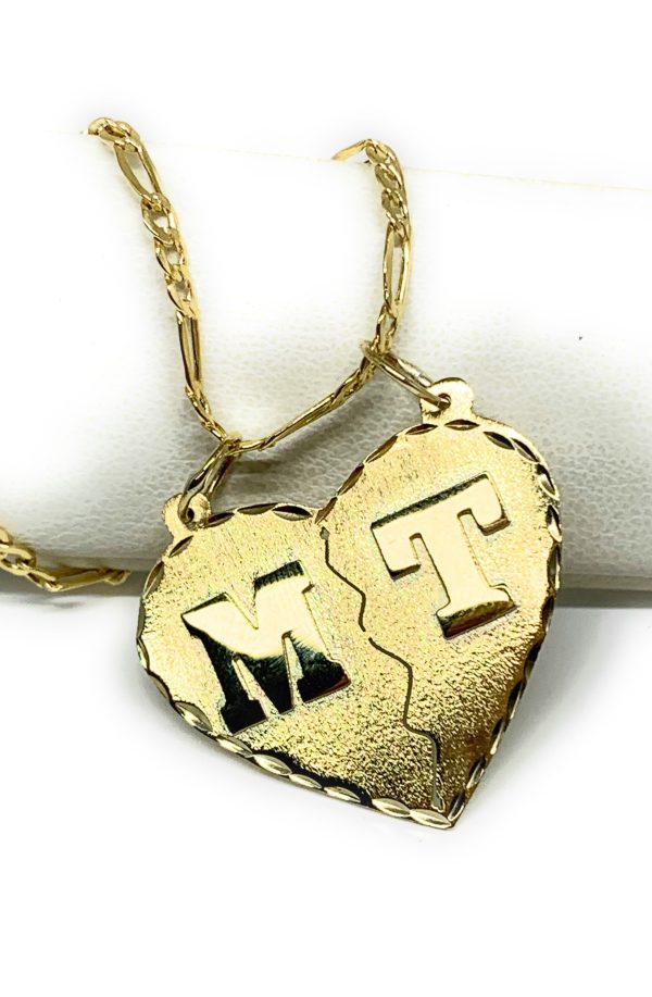 14k Solid Gold Yellow Custom Double Initial Heart Pendant Necklace Sale