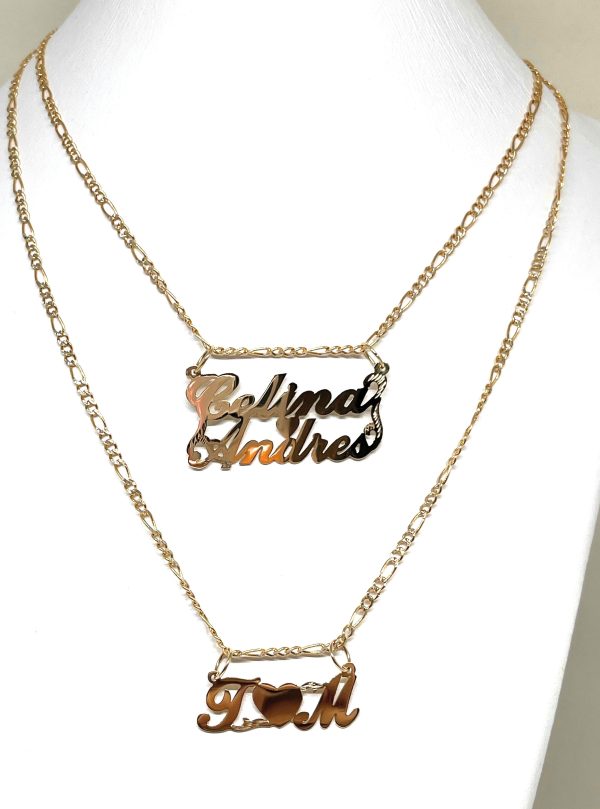 14k Solid Gold Yellow Custom Heart 2 Names Pendant Necklace with Chain Options Online now