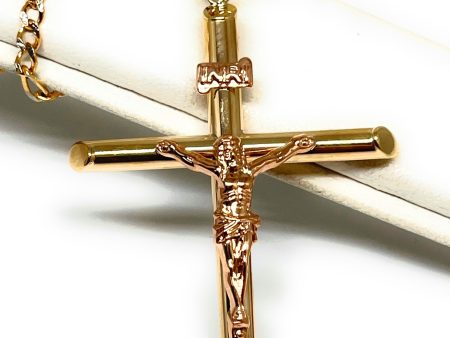 10k Solid Gold Yellow & Rose Gold Classic Jesus Cross Crucifix Pendant Necklace (SM, MED, LG) (MADE IN MX) Online Sale