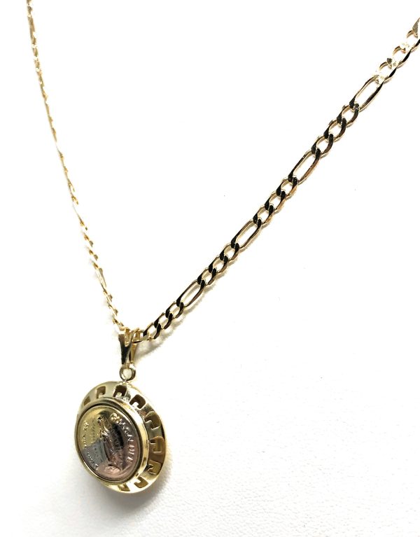 Gold Plated Tri-Color Virgin Mary Small Dainty Round Pendant Necklace 24  Virgen de Guadalupe Medalla For Discount