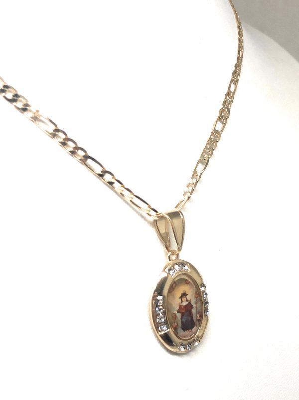 Gold Plated Santo Nino de Atocha Necklace Figaro 18  Medalla Oro Laminado Sale