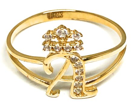 10k Solid Gold Yellow Crown CZ CUSTOMIZED Initial Ring Sale