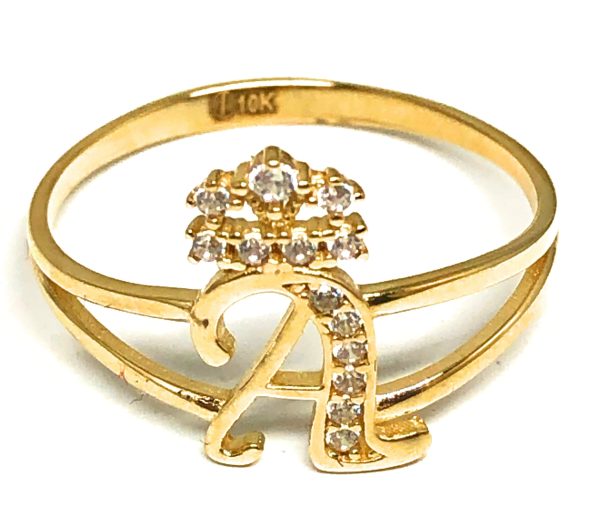 10k Solid Gold Yellow Crown CZ CUSTOMIZED Initial Ring Sale