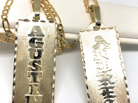 10k Solid Gold Yellow Vertical Custom Nameplate Pendant Necklace with Chain Options Sale