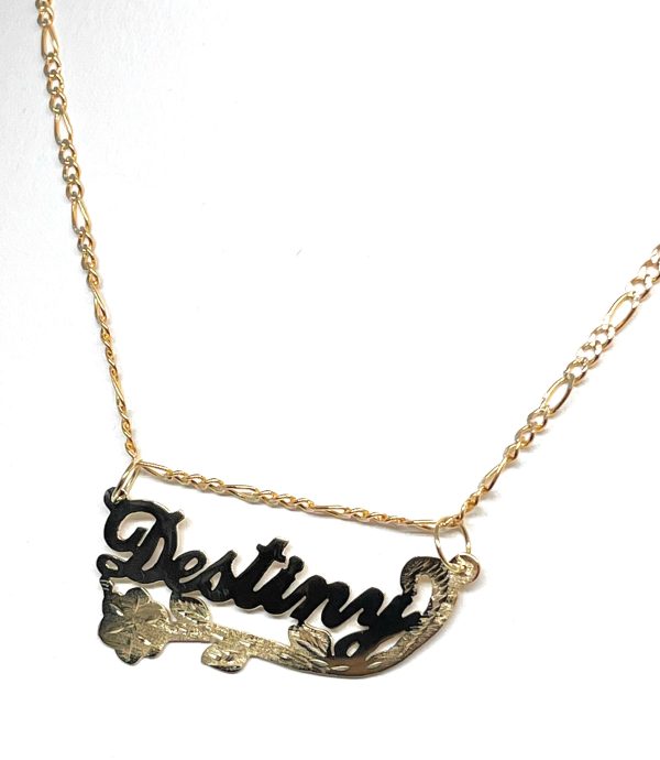 10k Solid Gold Custom CURSIVE ROSE & STEM Nameplate Pendant Necklace with Chain Options For Sale