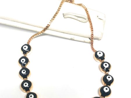 Gold Plated Evil Eye BLACK Bracelet 8-10 inch on Sale