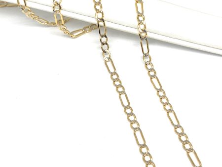 14k Solid Gold Diamond Cut (White Gold) Figaro Chain 18-26 inches 4.5-5mm (Semi-Hollow Style) Online Hot Sale