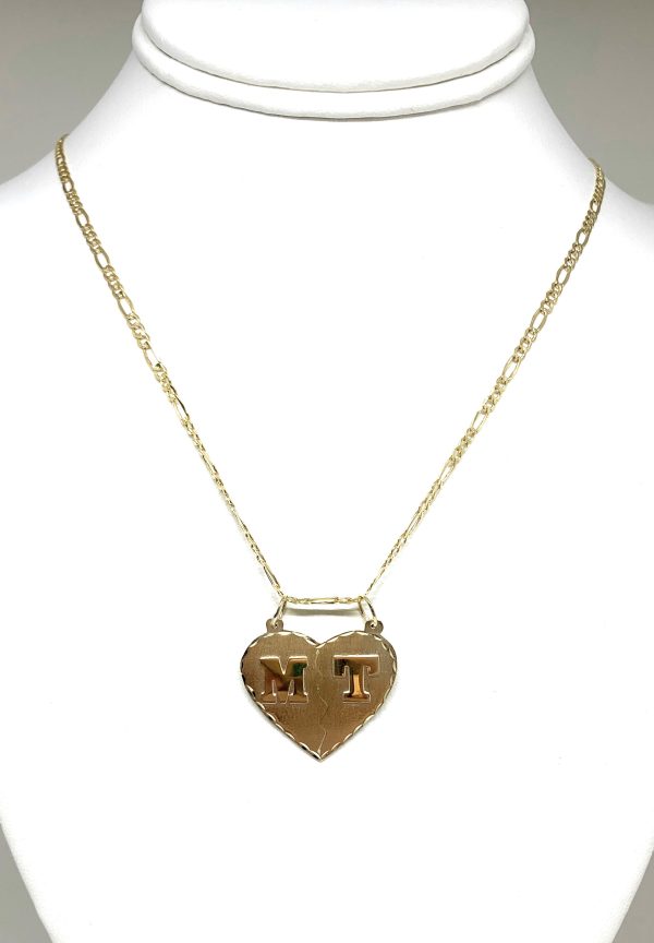 14k Solid Gold Yellow Custom Double Initial Heart Pendant Necklace Sale