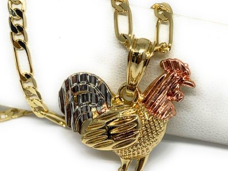 Gold Plated Chicken Rooster Pendant Necklace 26  Gallo Medalla Oro Laminado Supply